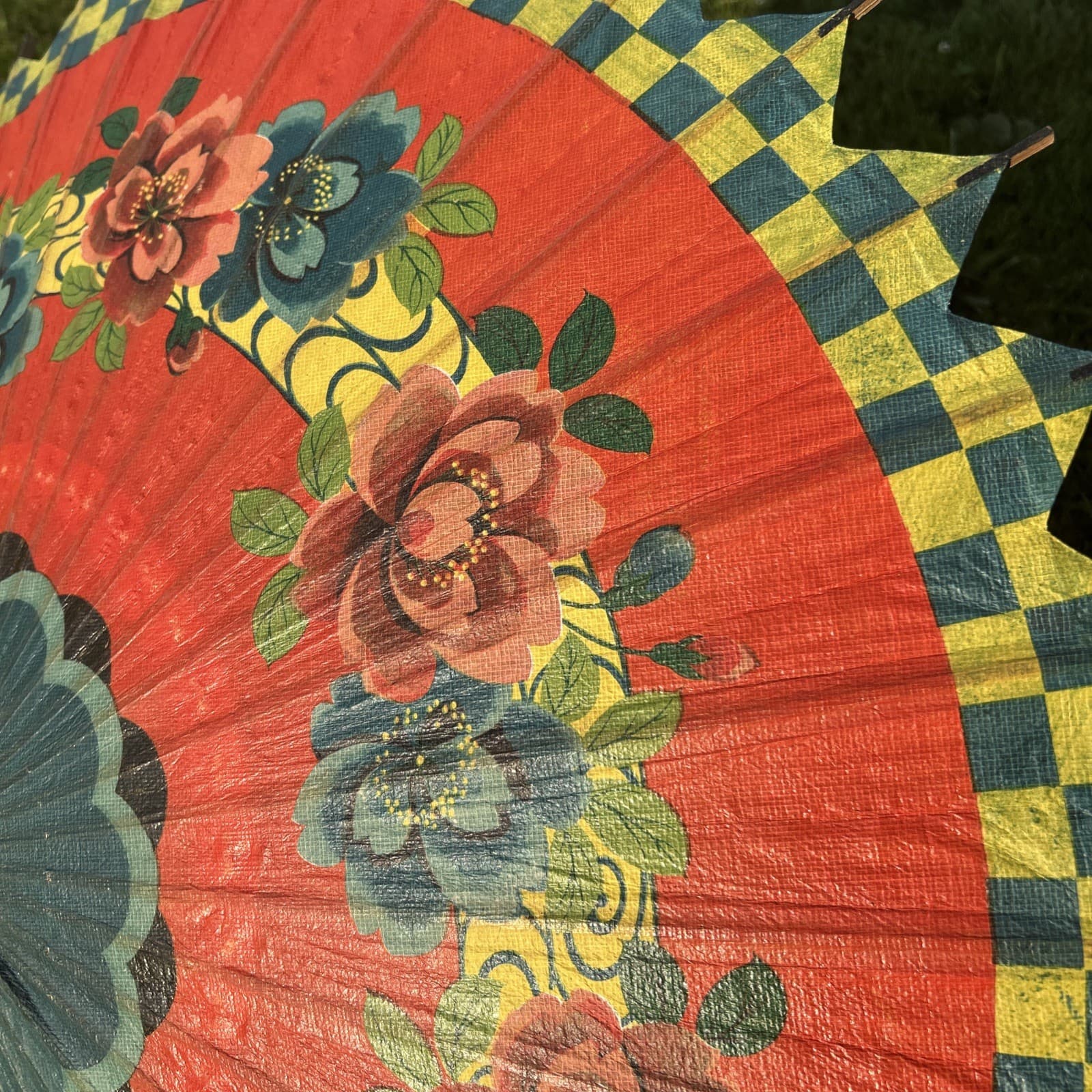 Vintage Japanese Chinese Bamboo Rice Paper Wood Umbrella Parasol 4