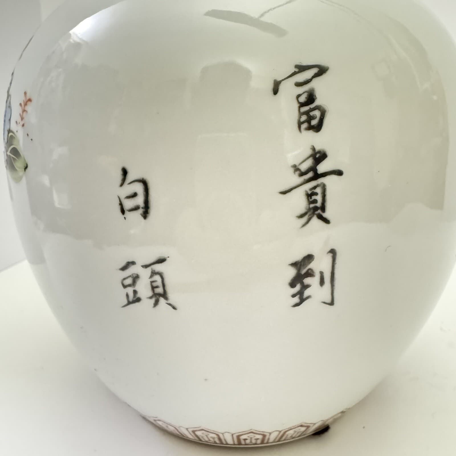 Antique Chinese Porcelain Famille Rose Poem Ginger Jar Vase Floral Flowers Birds 5