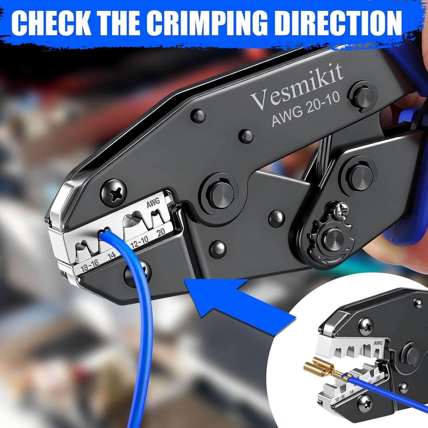 Ratchet Crimping Tool for Non-Insulated Open Barrel Terminals, AWG 20-10 5