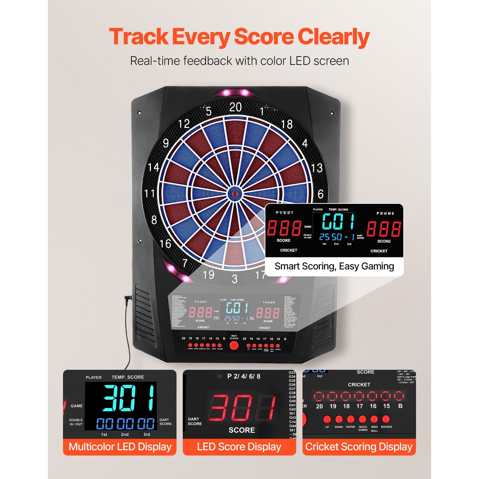 Uimoso Electronic Dartboard with 13.5" Target, 45 Games & 474 Play Options 4