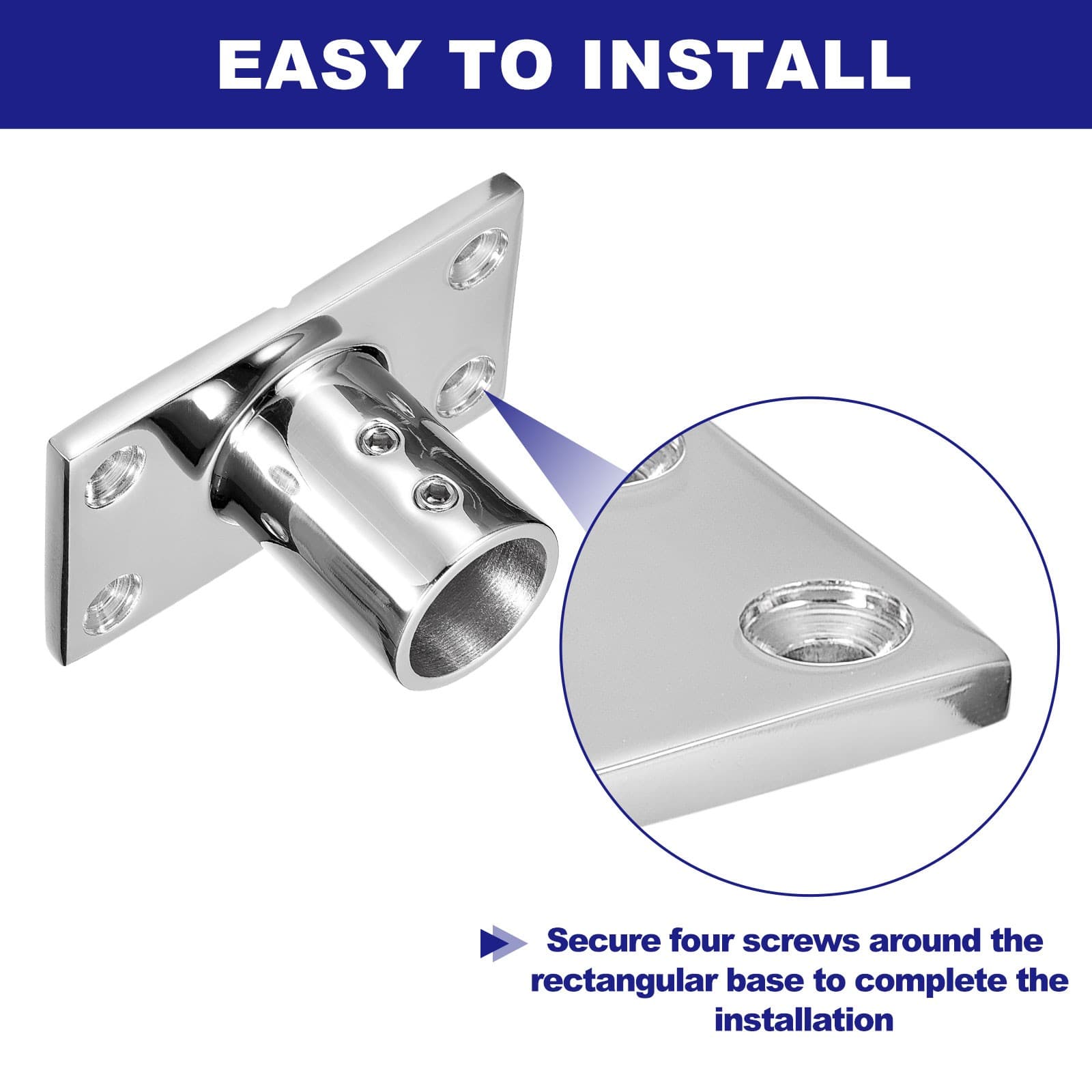 Boat Hand Rail Fitting 90 Degrees, 2Pcs 316 Stainless Steel Rectangular Base 4