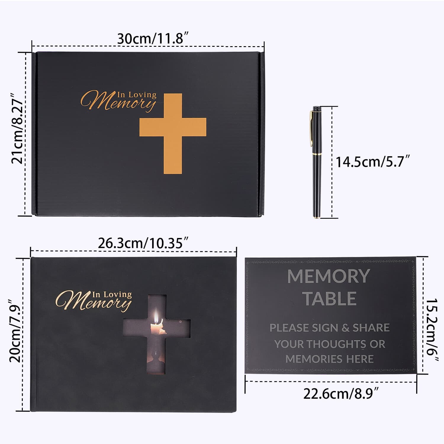 Leather Funeral Guest Book for Memorial with Pen, commemorative of Life Book USA 2