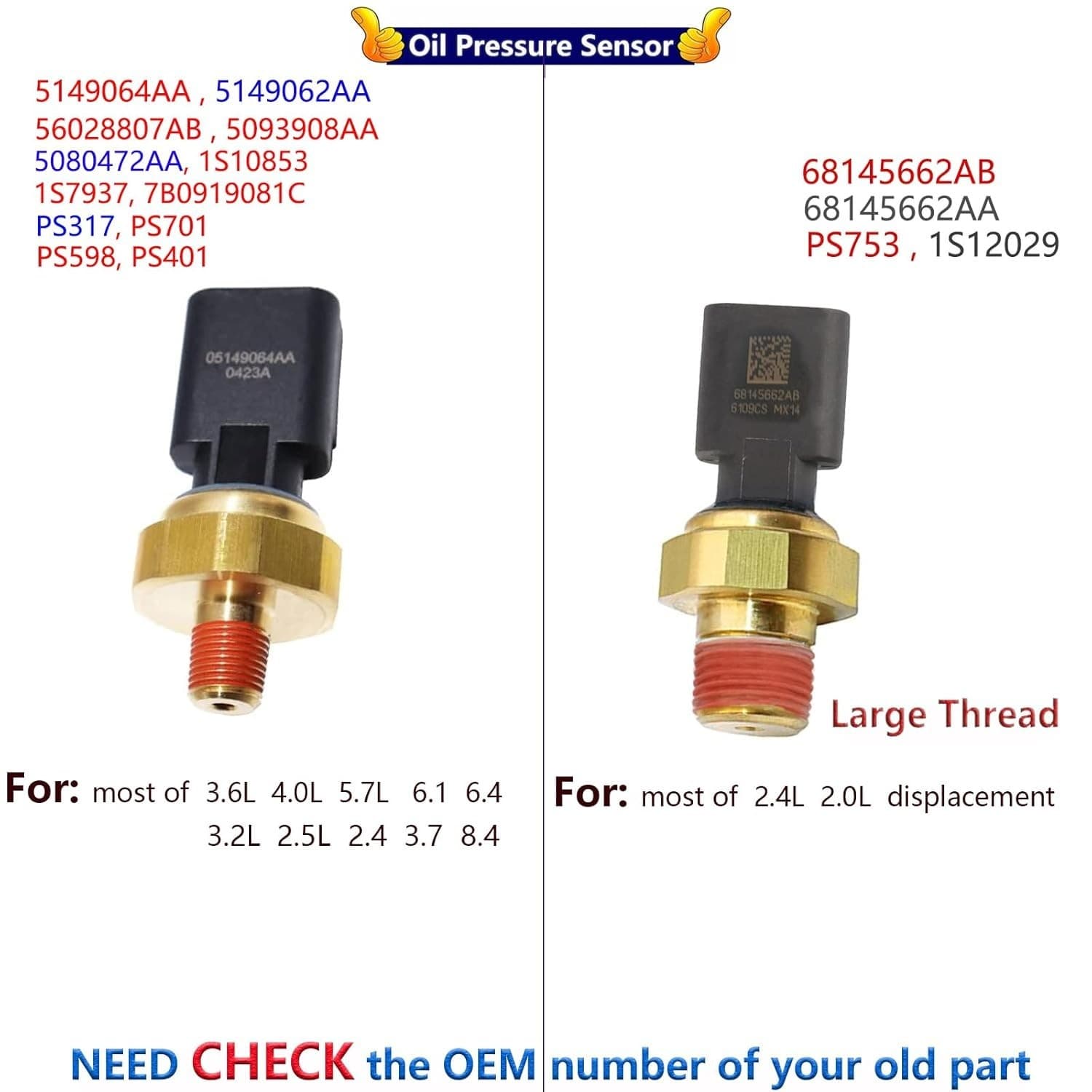 Oil Pressure Sensor, Oil Sending Unit, Engine Oil Pressure 68145662AA Sensor 4