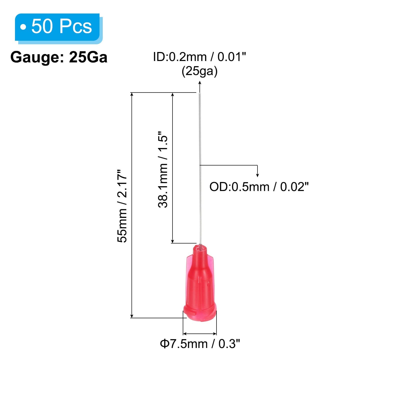 50Pcs 25Gax1.5" Dispensing Needle Tip Stainless Steel and Plastic Rose Red 2