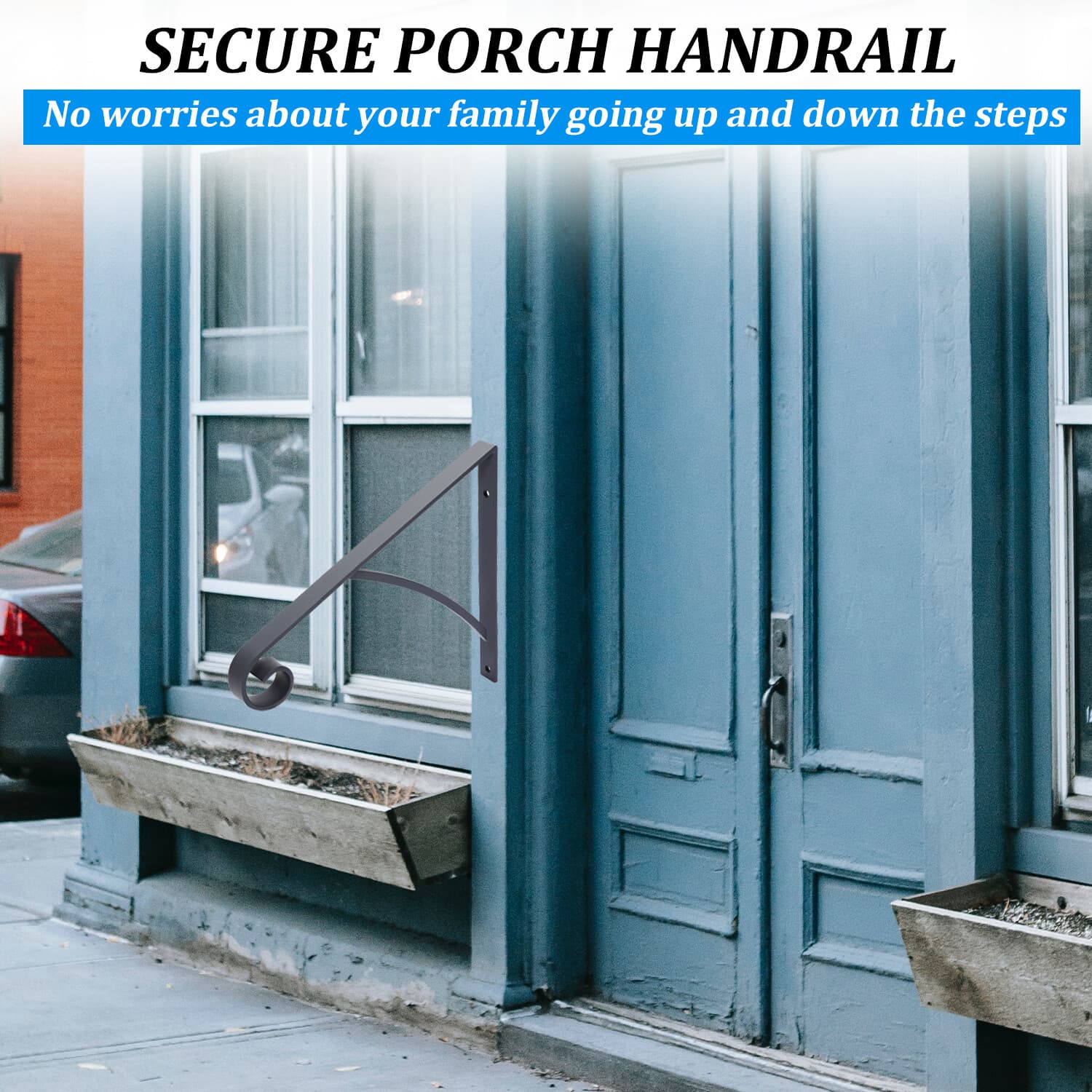 Steel Grab Rail Handrail Railing for 1-2 Steps Wall Mount Hand Rail Bar 3