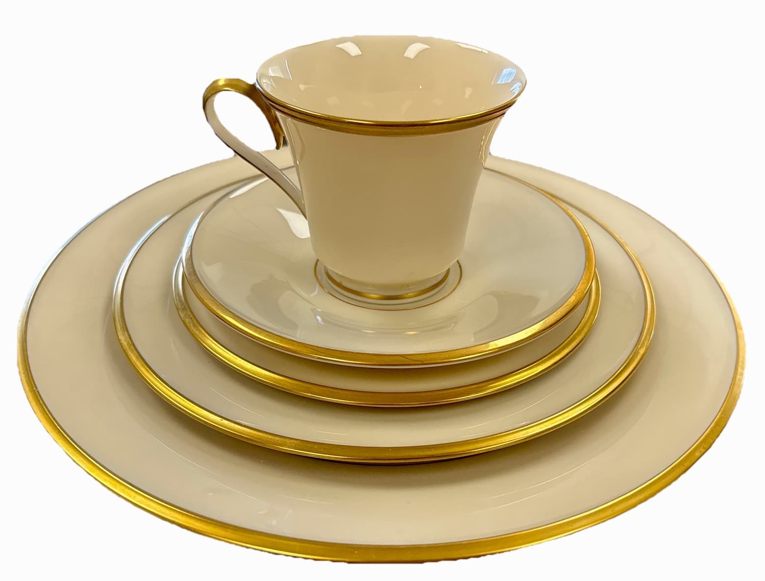 Lenox Eternal 5 Piece Place Setting(s) Ivory with Gold Trim USA Made Excellent