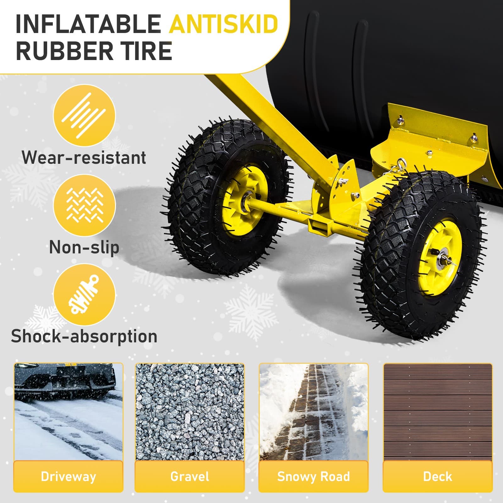 Heavy Duty Snow Shovel with Wheels Wheeled Snow Pusher Rolling Snow Removal Tool 6