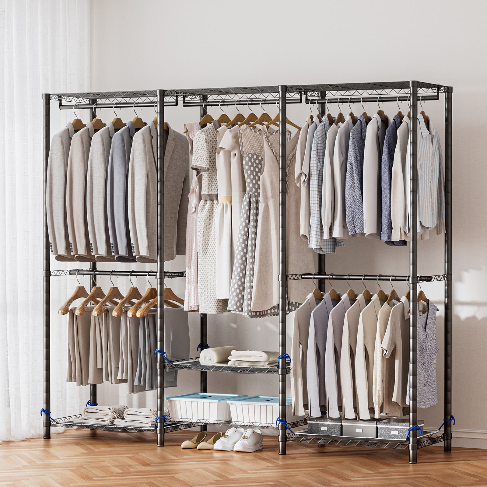 Large Heavy Duty Garment Rack Clothes Rack Freestanding Closet Clothing Shelves 3