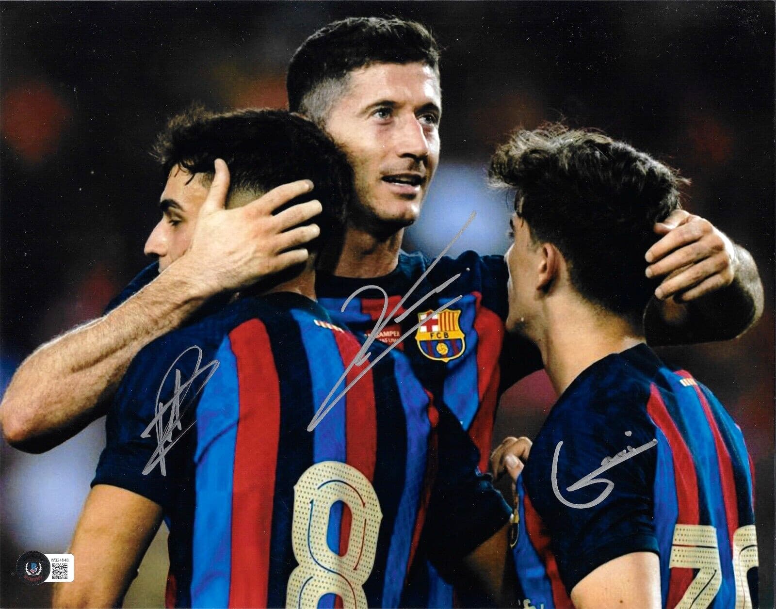 Barcelona Gavi, Pedri and Lewandowski 11x14 Signed Photo Beckett BAS Witnessed