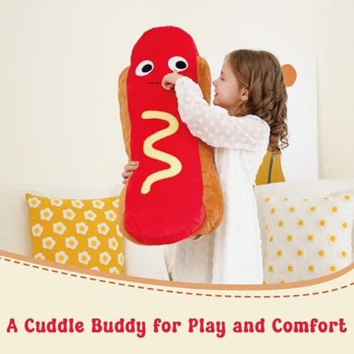 Giant Hot Dog Plush Pillow – Funny Food Plush Toy, Soft Stuffed Hot Dog 35 Inch 3
