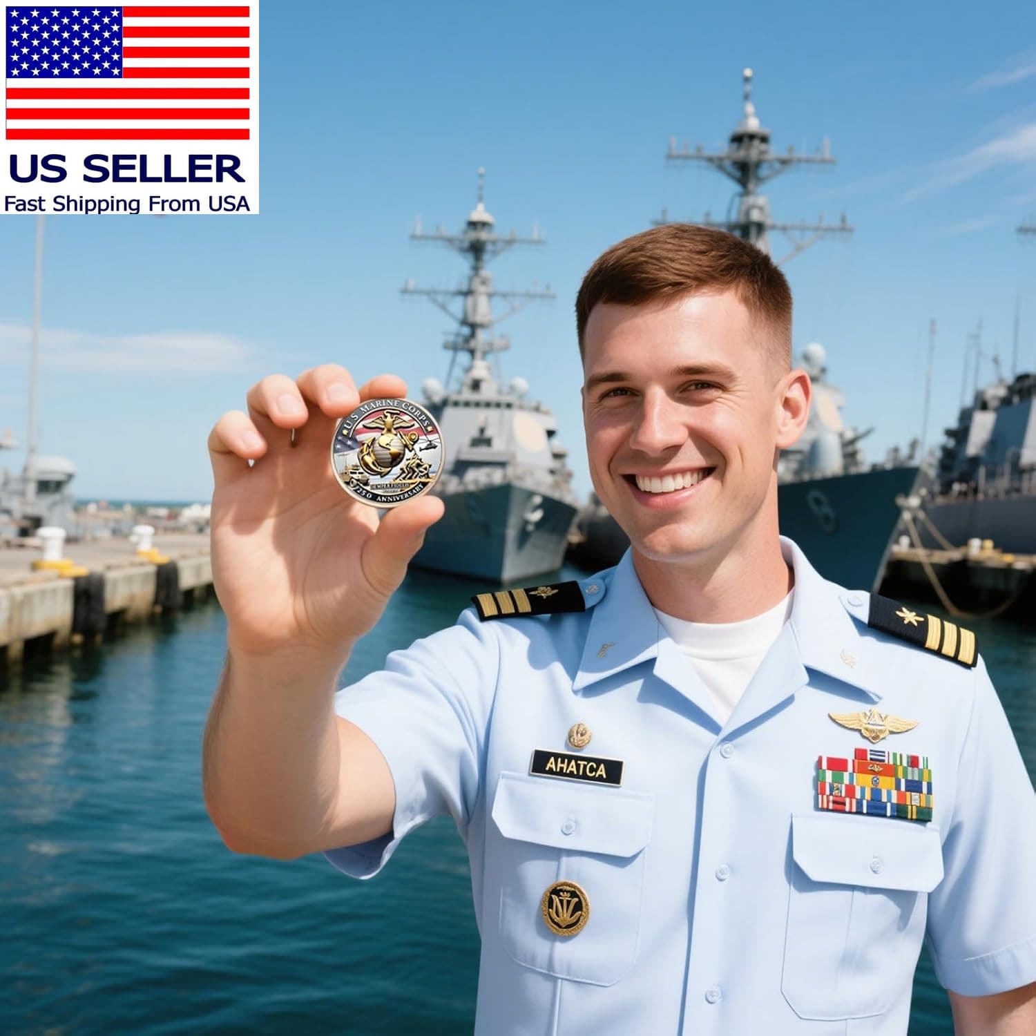 Marine Corps 250Th Anniversary Challenge Coin, 1.77 Inch Double-Sided US.MC Mili 4