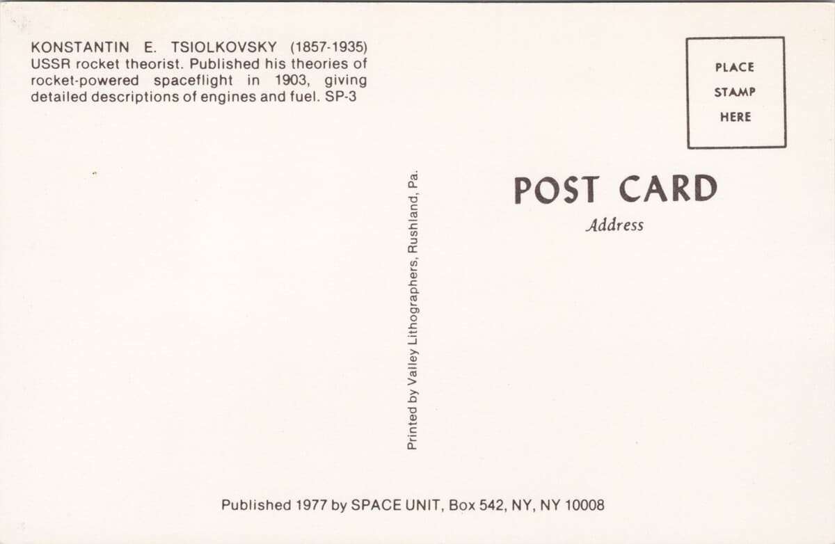 Konstantin Tsiolkovsky USSR Rocket Theorist Russia UNUSED Litho Postcard F61 2