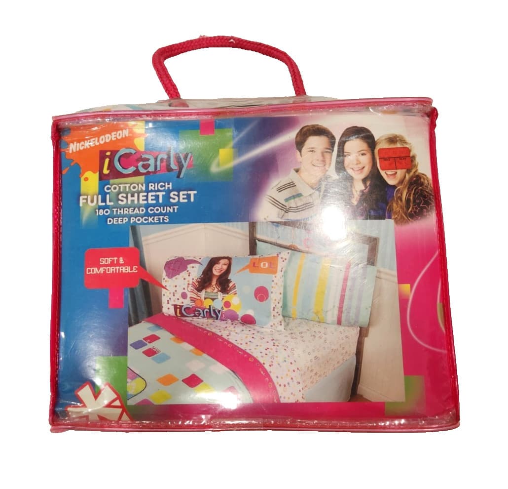 Nickelodeon iCarly Full Sheet Set NEW RARE 4 Piece Flat Fitted Pillowcases 2009