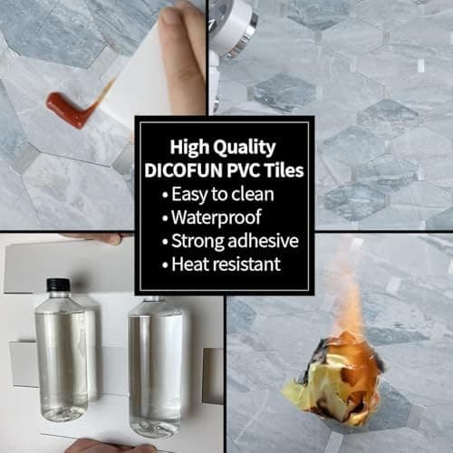 -Sheet Long Octagon Peel and Stick Backsplash, 10 Grey Marble & Metal Silver 4