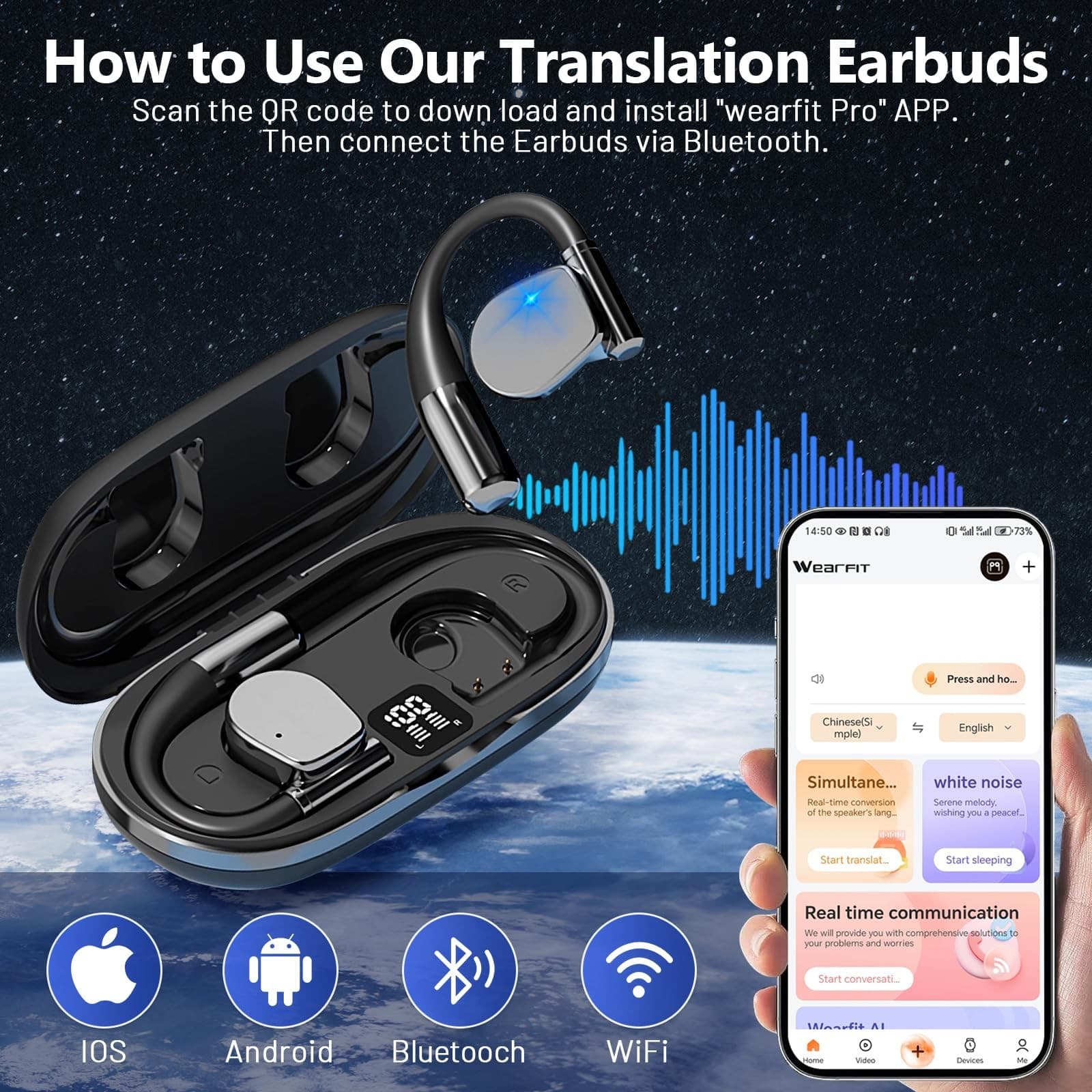 Auriculares De Traducción 144 Idiomas Traductor Voz Audifonos Para Android/iOS 4