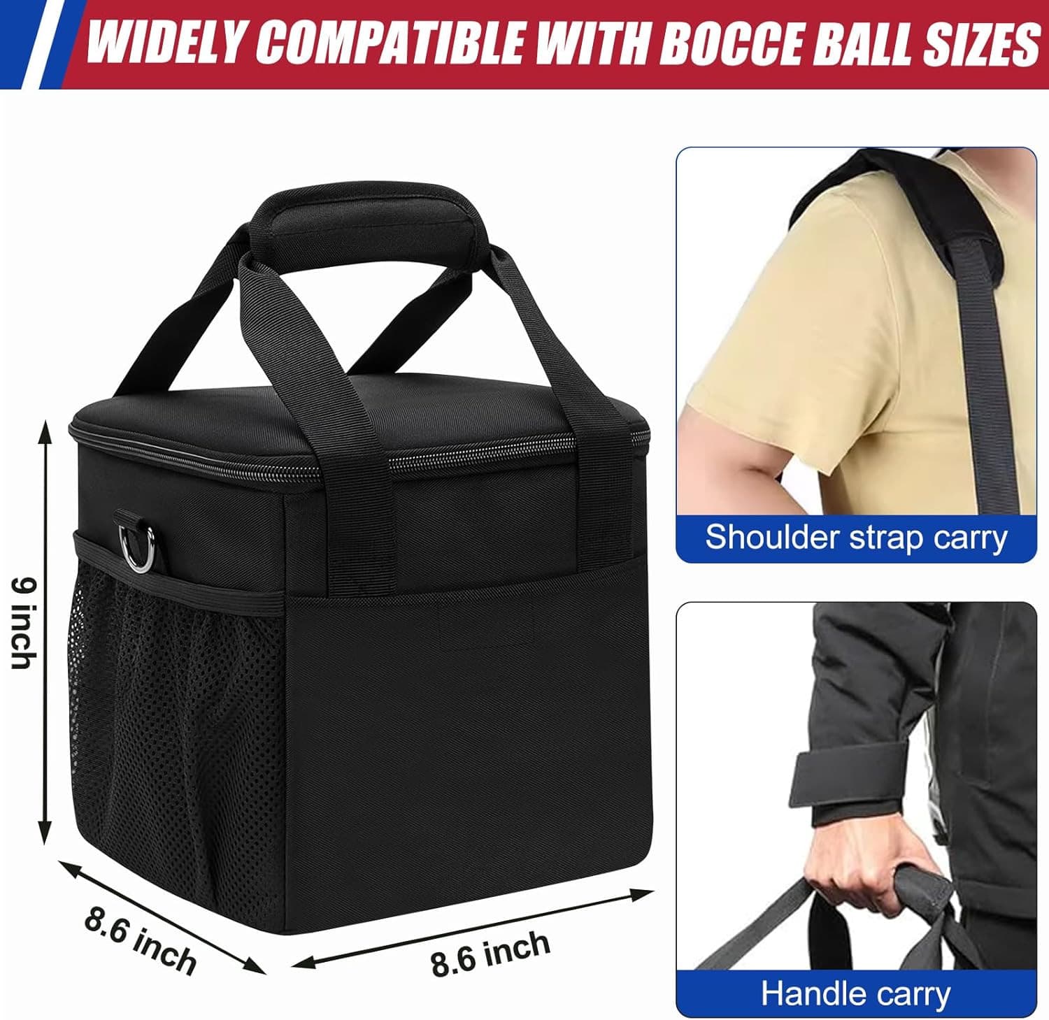 Bocce Set Carry Bag, Holds 8 Bocci Balls [With Padded Dividers/Adjustable Should 6