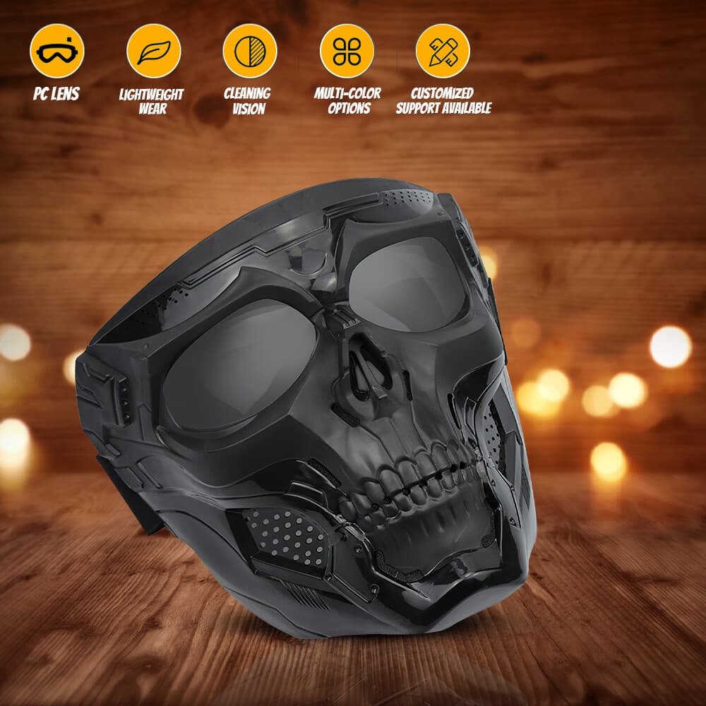 Black Skull Full Face Mask Motorcycle Riding Protective Goggle Eye Protection US 2