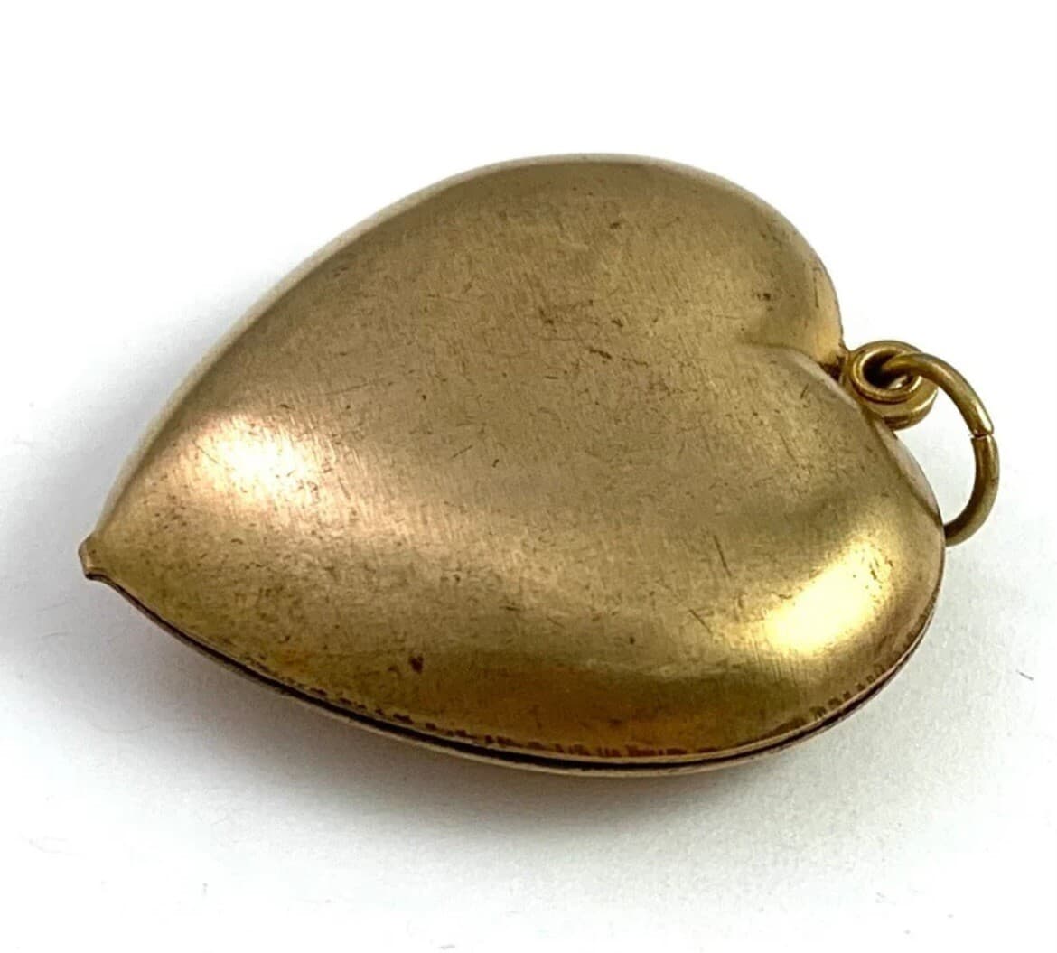 Large Vintage Puffy Heart Charm Necklace Pendant Brass Metal Vintage Jewelry 3