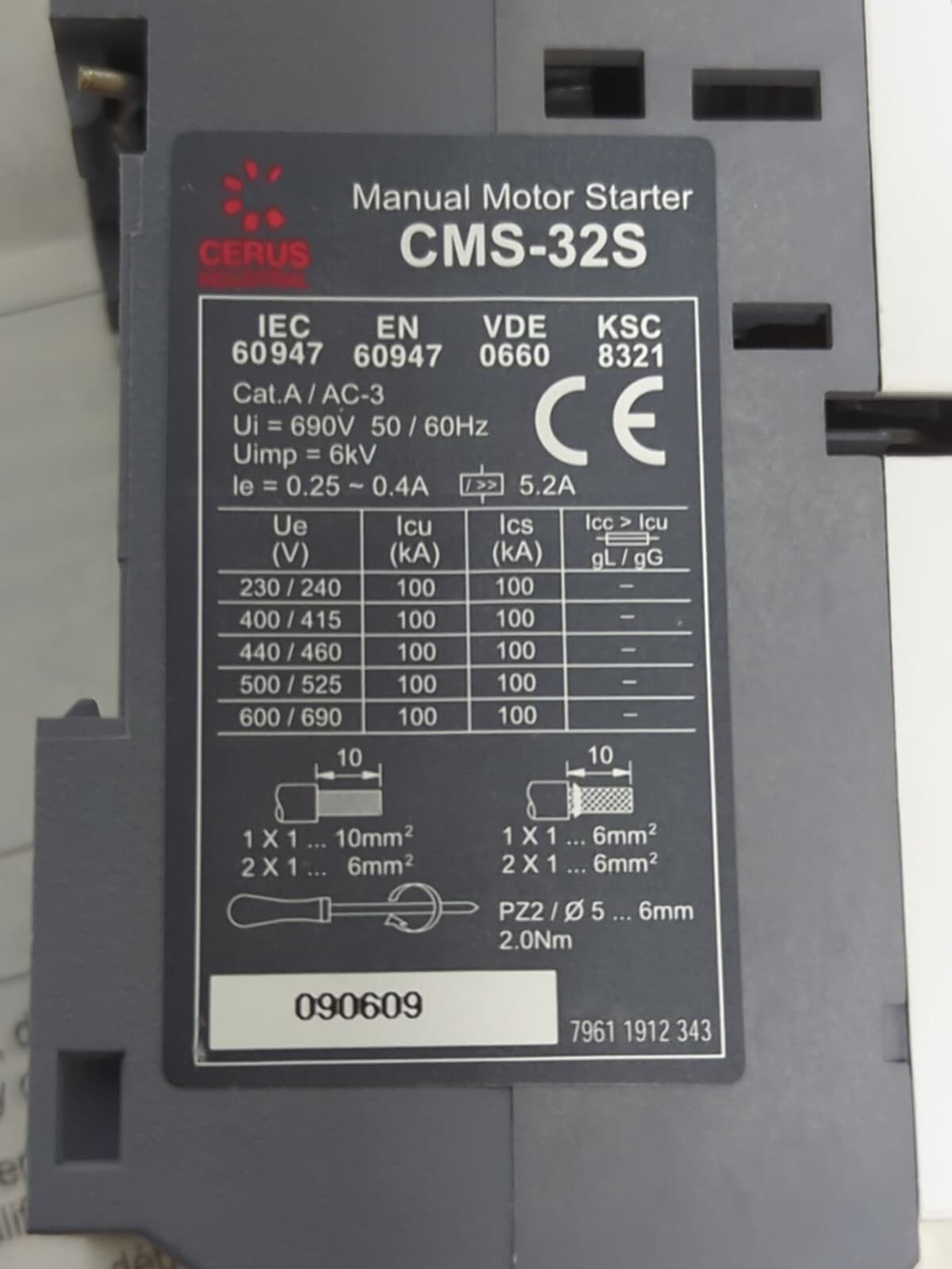 CERUS,CMS-32S,MANUAL MOTOR STARTER FOR CONTACTOR NEW 5