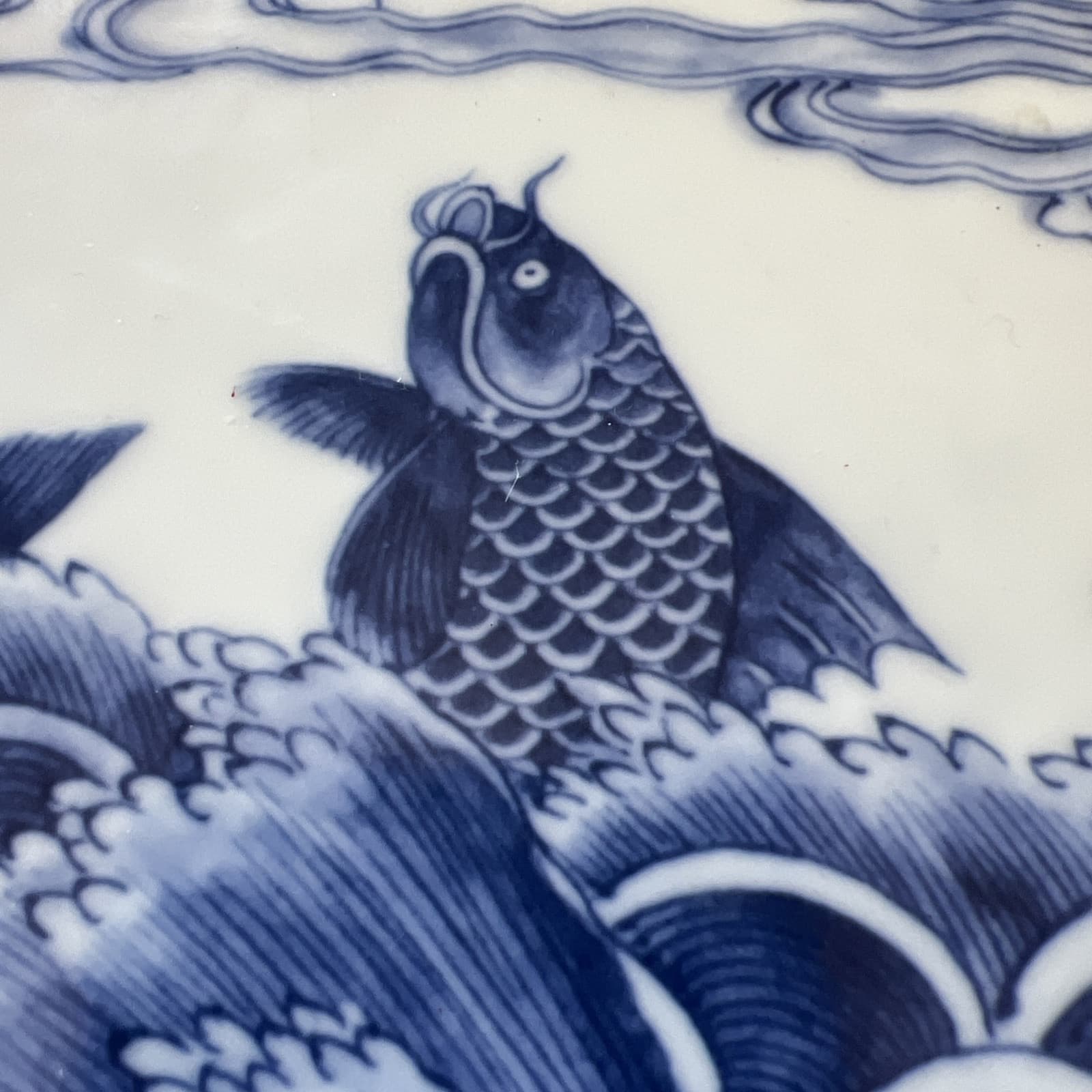 Imari Arita Ceramic Tile With Koi- Raised Enamel And Gold Accents - Tile 8” 2