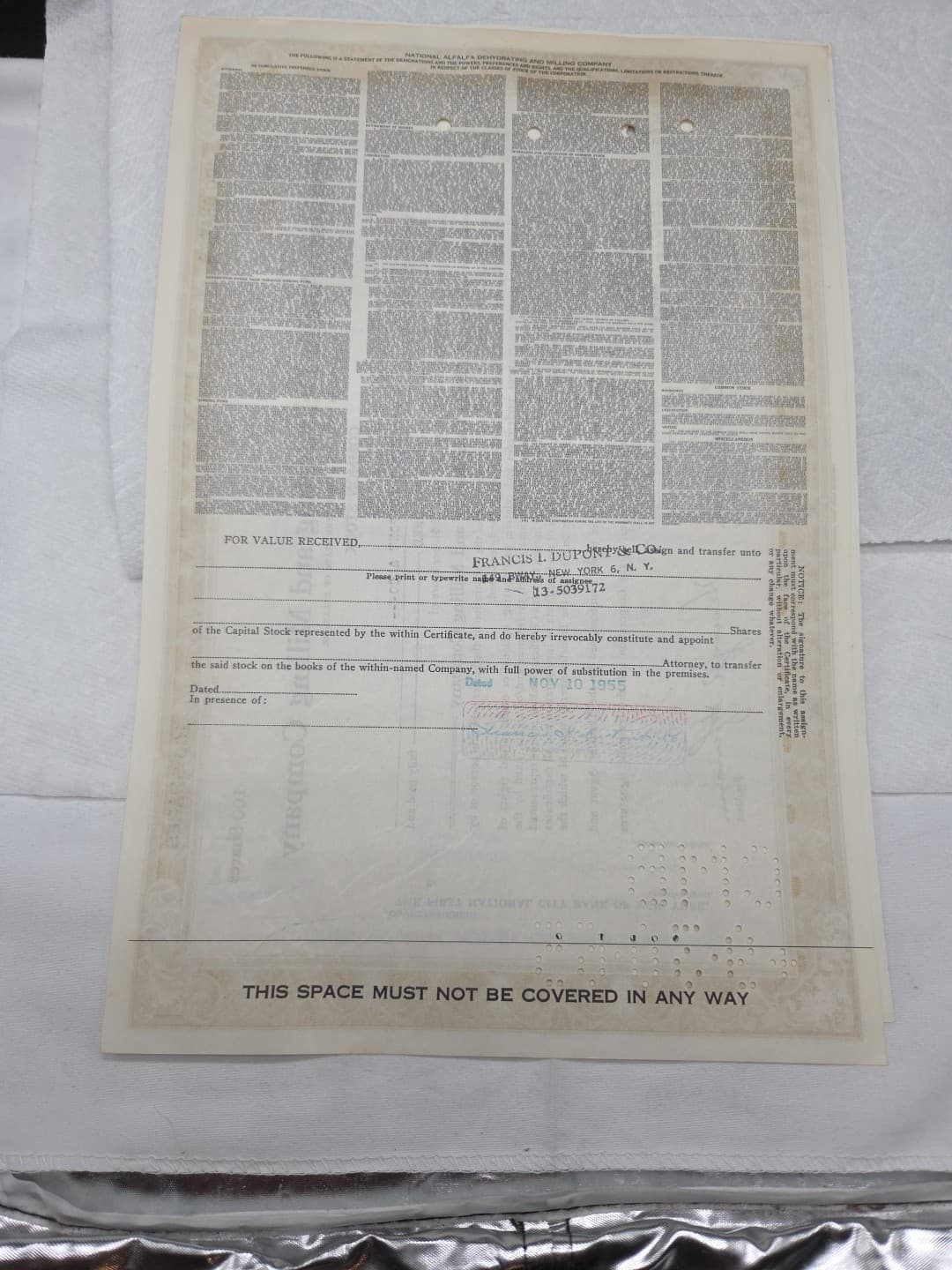 National Alfalfa Dehydrating And Milling Co. 2 Stock Certificates  Shares 6