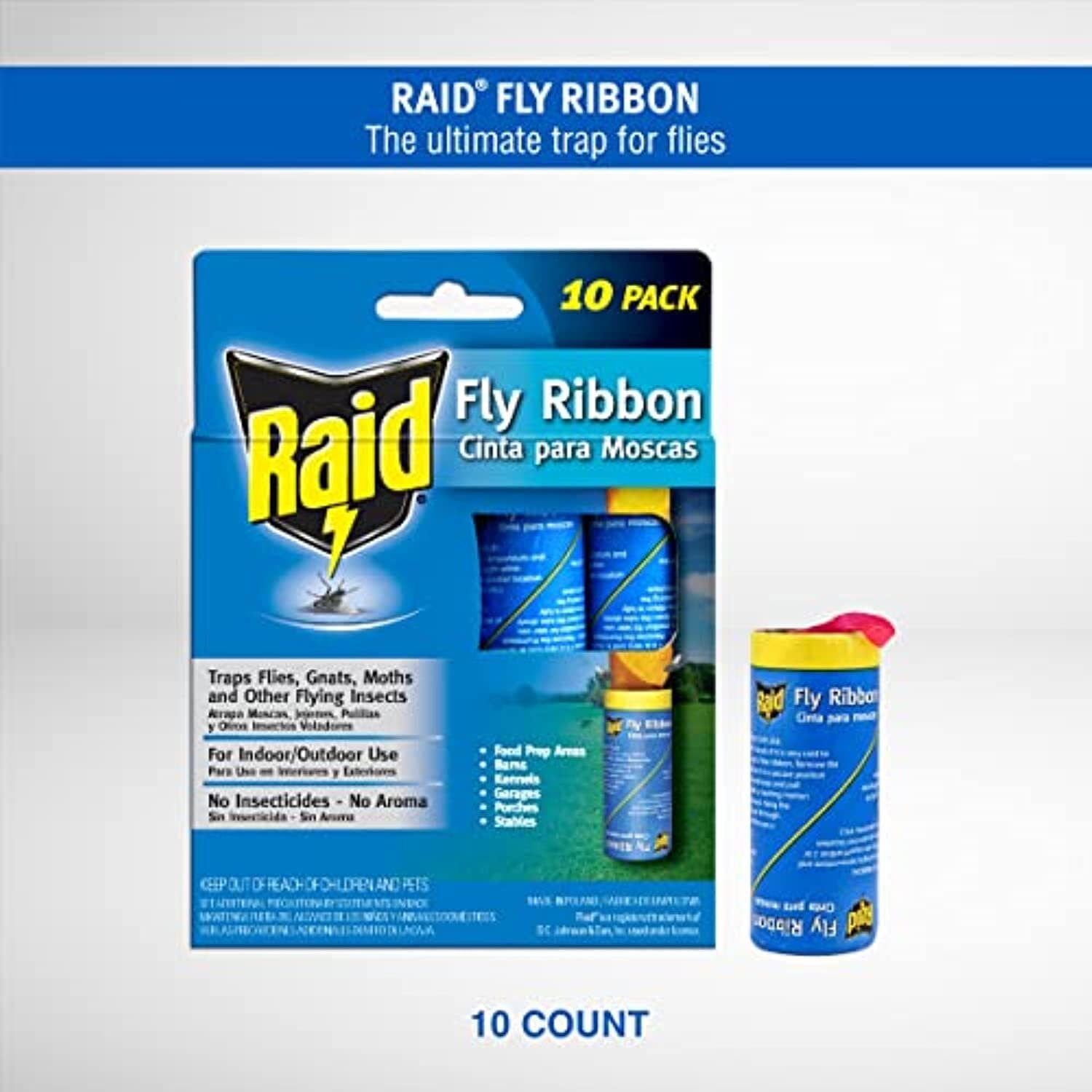 Raid Fly Ribbon Trap 10-Pack Flying Insect Tape Paper Catch Capture Kill Flies 2