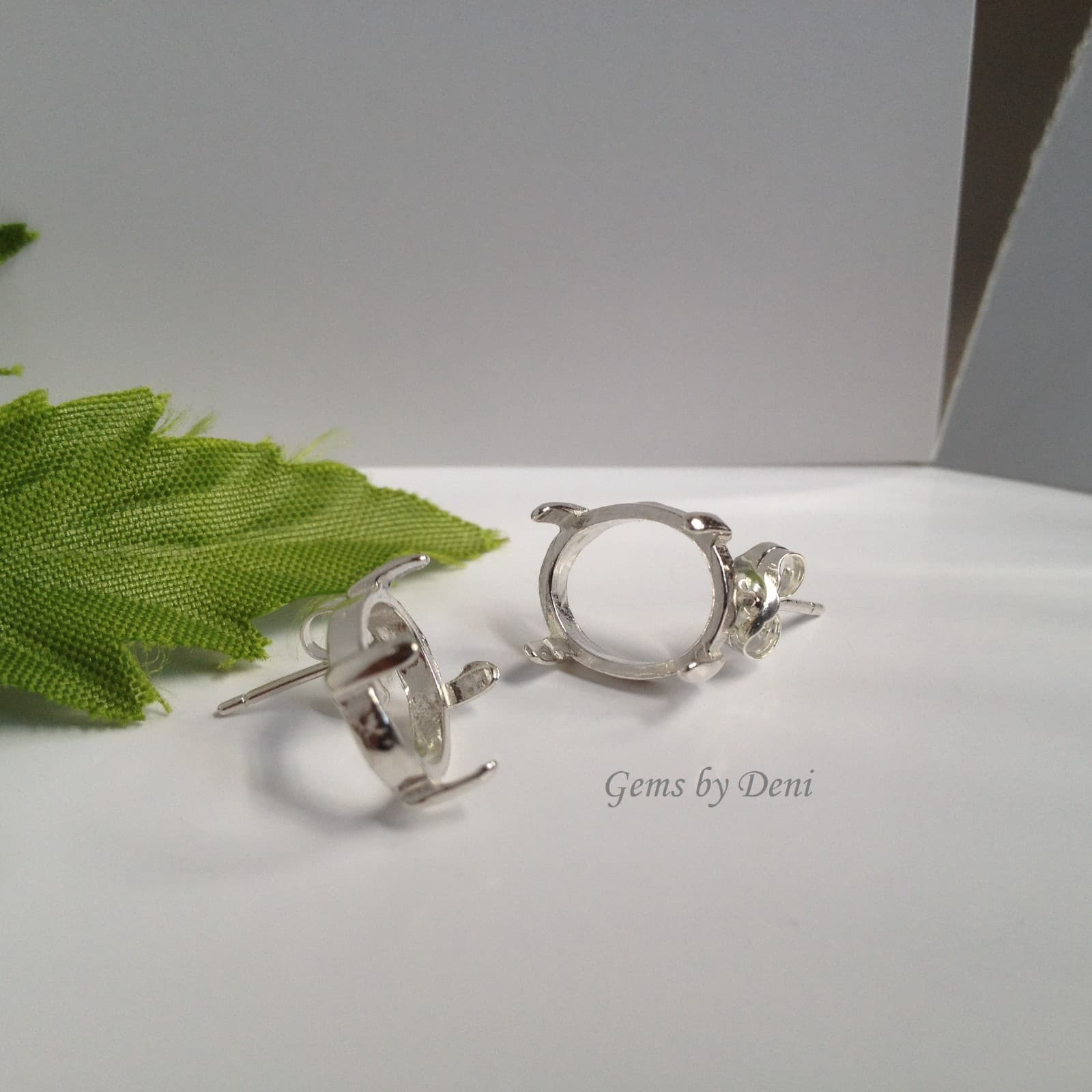 Two Sterling Silver Oval Cabochon Pre-Notched Earring Setting (5x3mm-12x10mm) 6