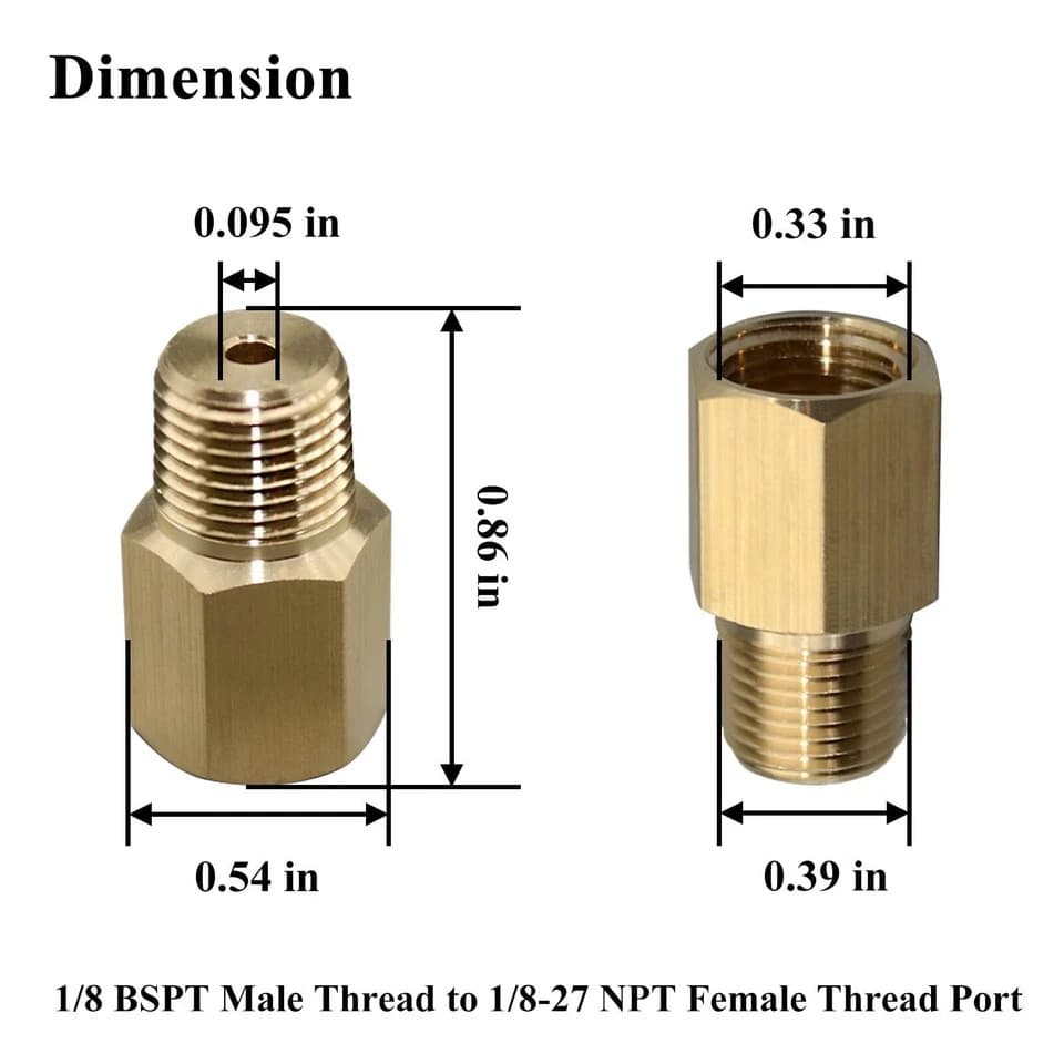 2PCS 1/8 BSPT Male to 1/8-27 NPT Female Thread Adapter for Gauge 2