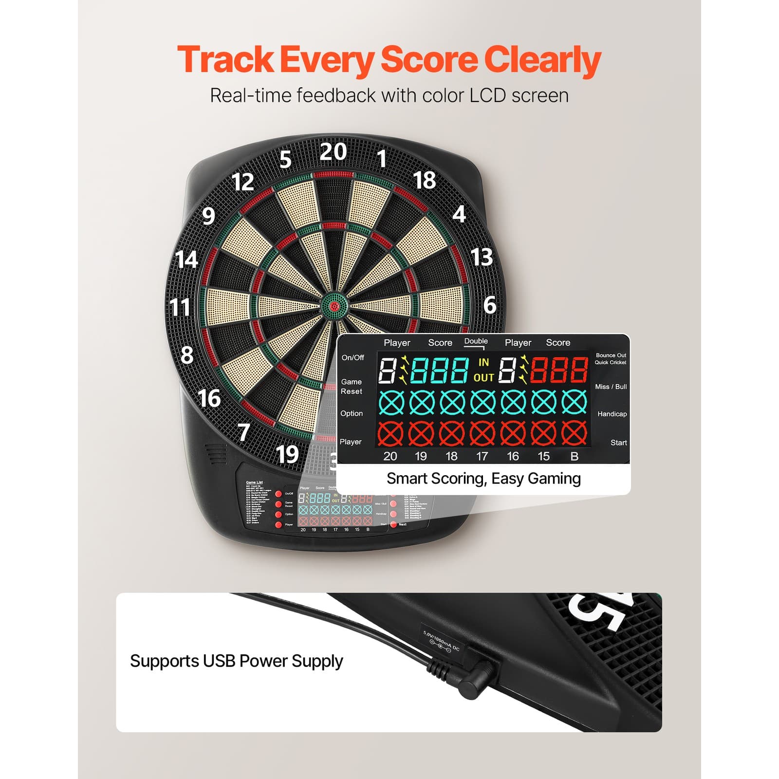 Uimoso Electronic Dartboard with 13.5" Target, 43 Games & 200+ Variations 4