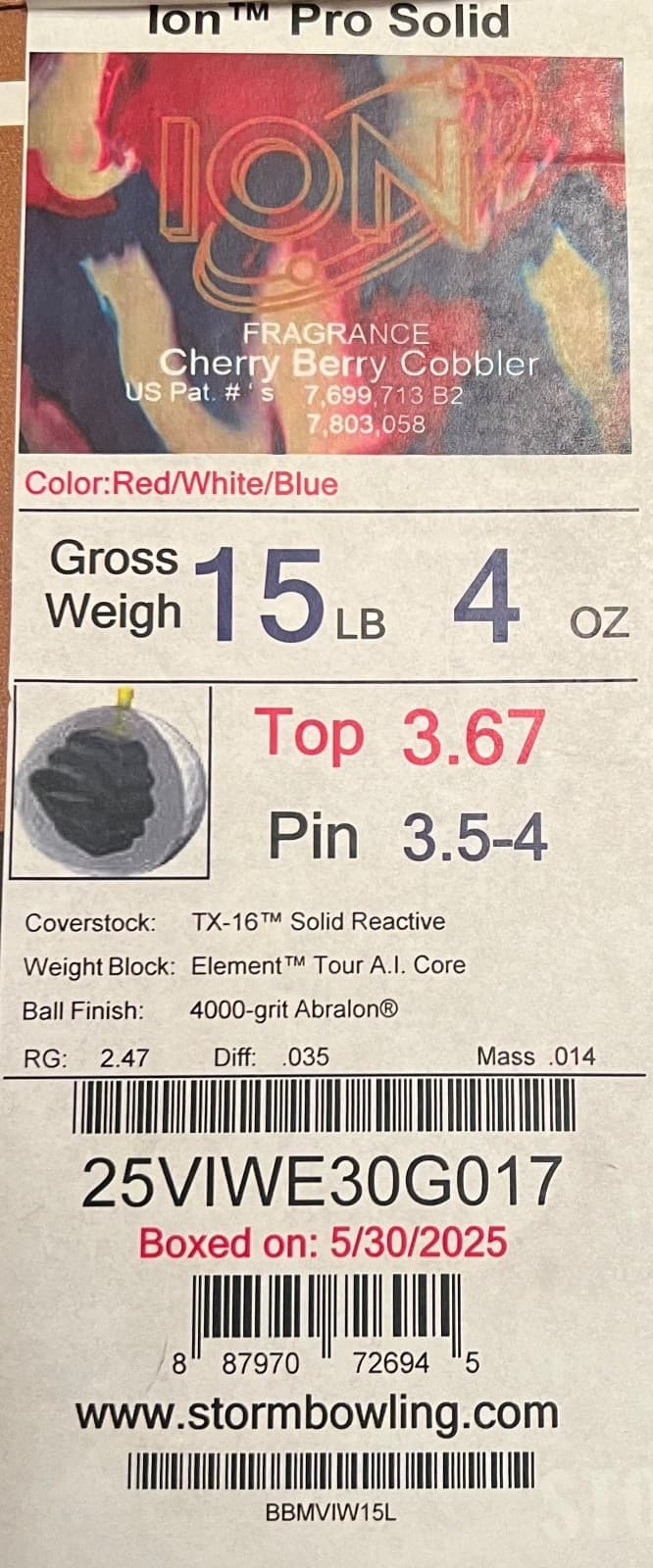 Storm ION PRO SOLID Red/White/Blue Limited Edition- 15 Lb. NIB Only 250 Made 4