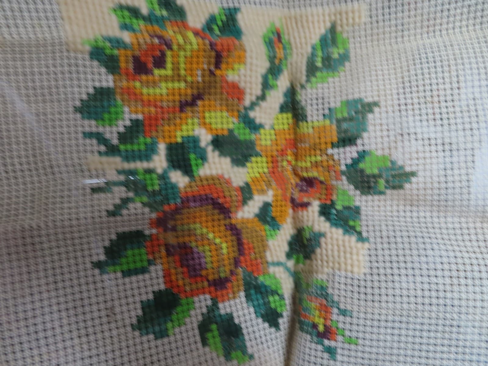 Lot 3 1970s UNFINISHED Crewel Needlepoint with Bagged Yarn 19" Floral