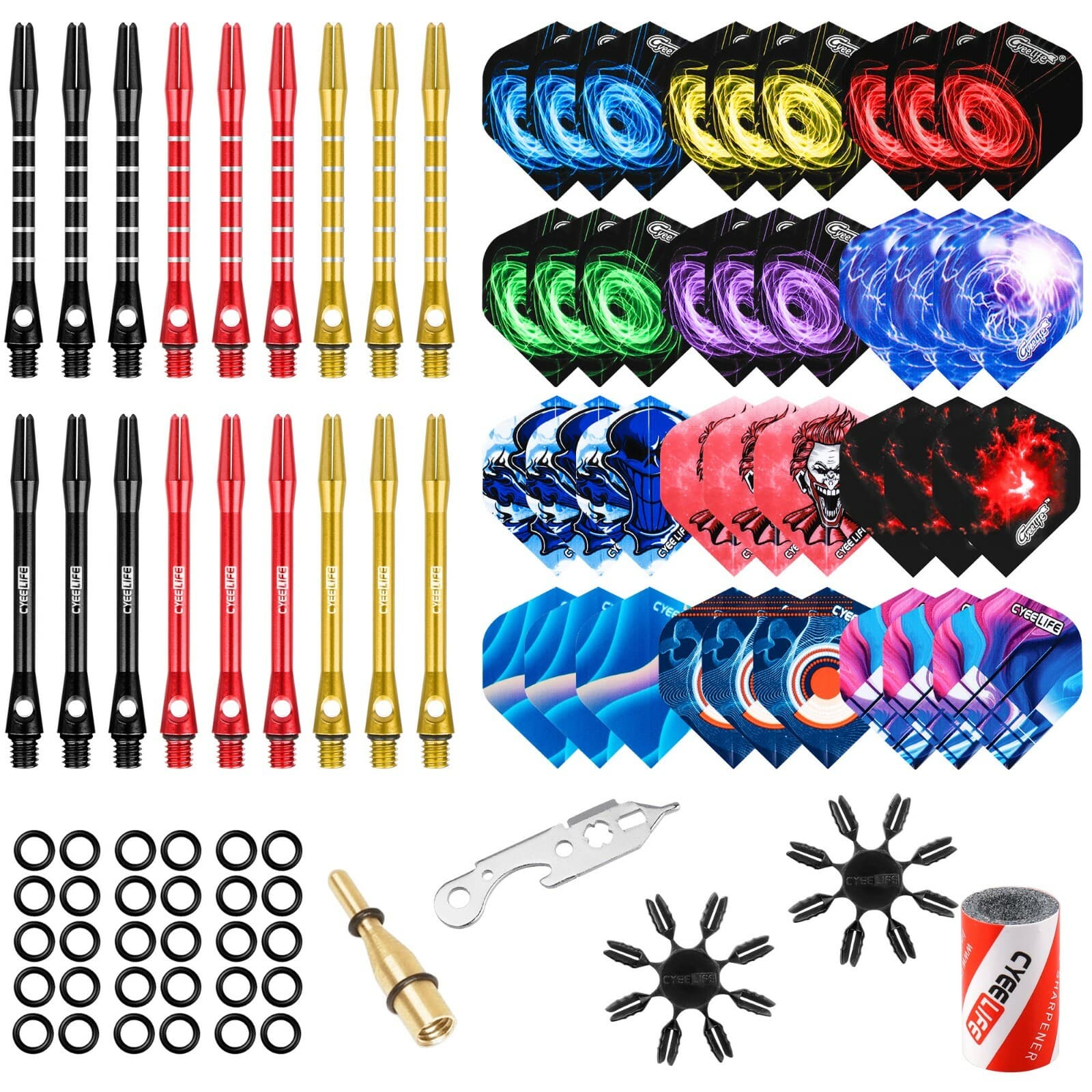Professional Dart Accessories kit set 36 Flights+18 Alu Shafts+Sharpener+Tools