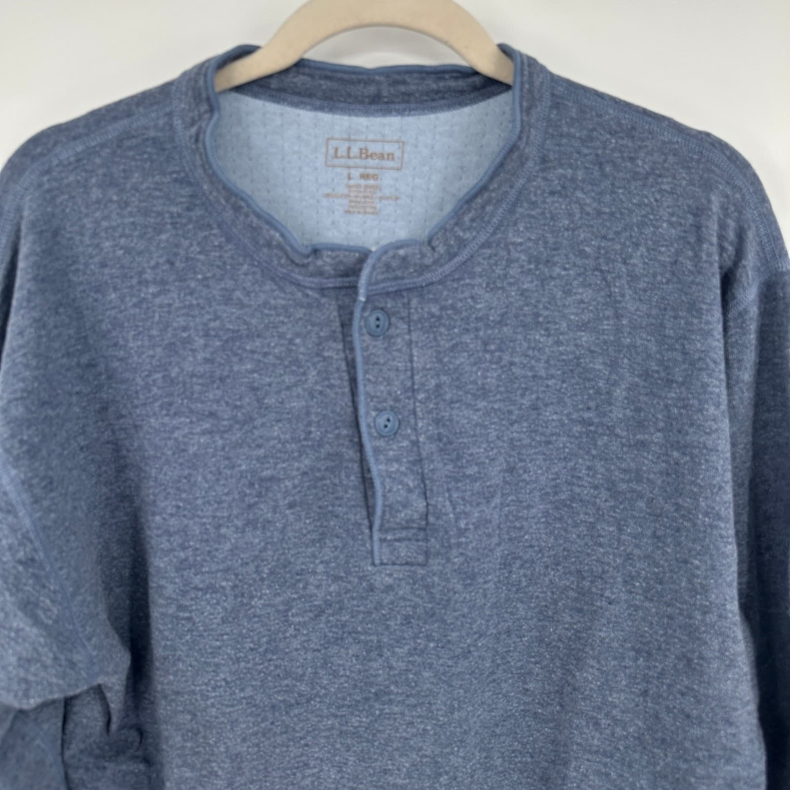 L.L.Bean Mens Henley Shirt Long Sleeve Blue Outer Layer Wool Blend Size Large 5