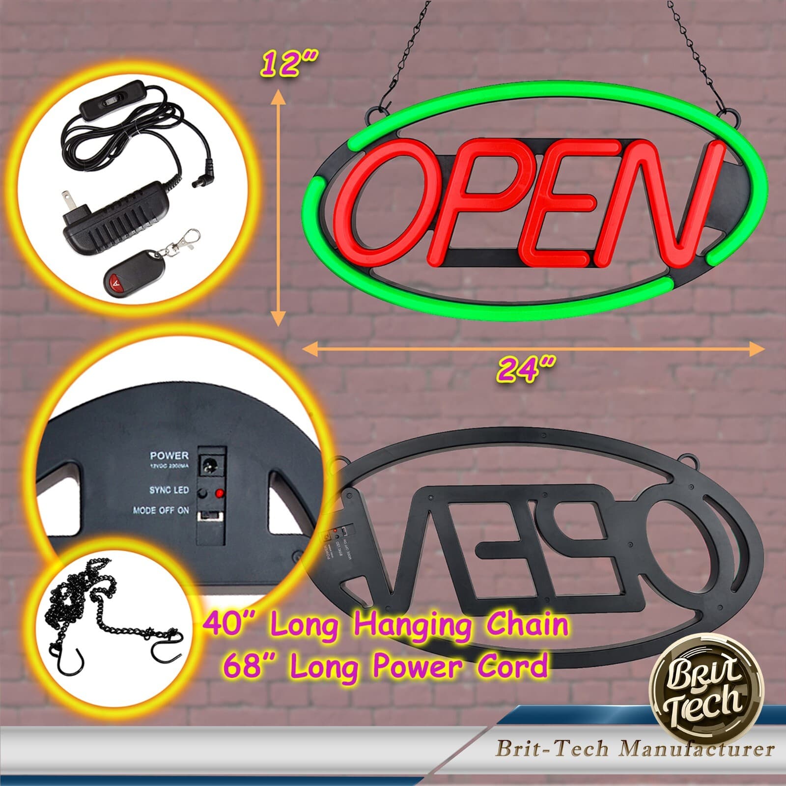 Large LED Open Sign 24" Neon Bright Light for Business Restaurant Bar Store Shop 4