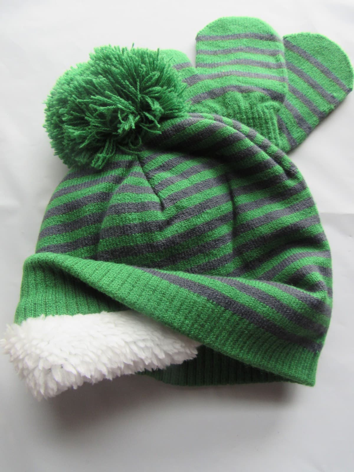 BOY'S TODDLER (2T-4T) JOHN DEERE TRACTOR SHERPA LINED STOCKING CAP MITTENS SET 2