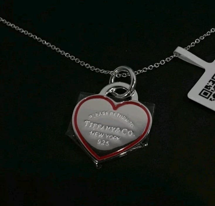 Tiffany & Co Sterling Silver Large Red Heart  Pendant Necklace 16" 925  5