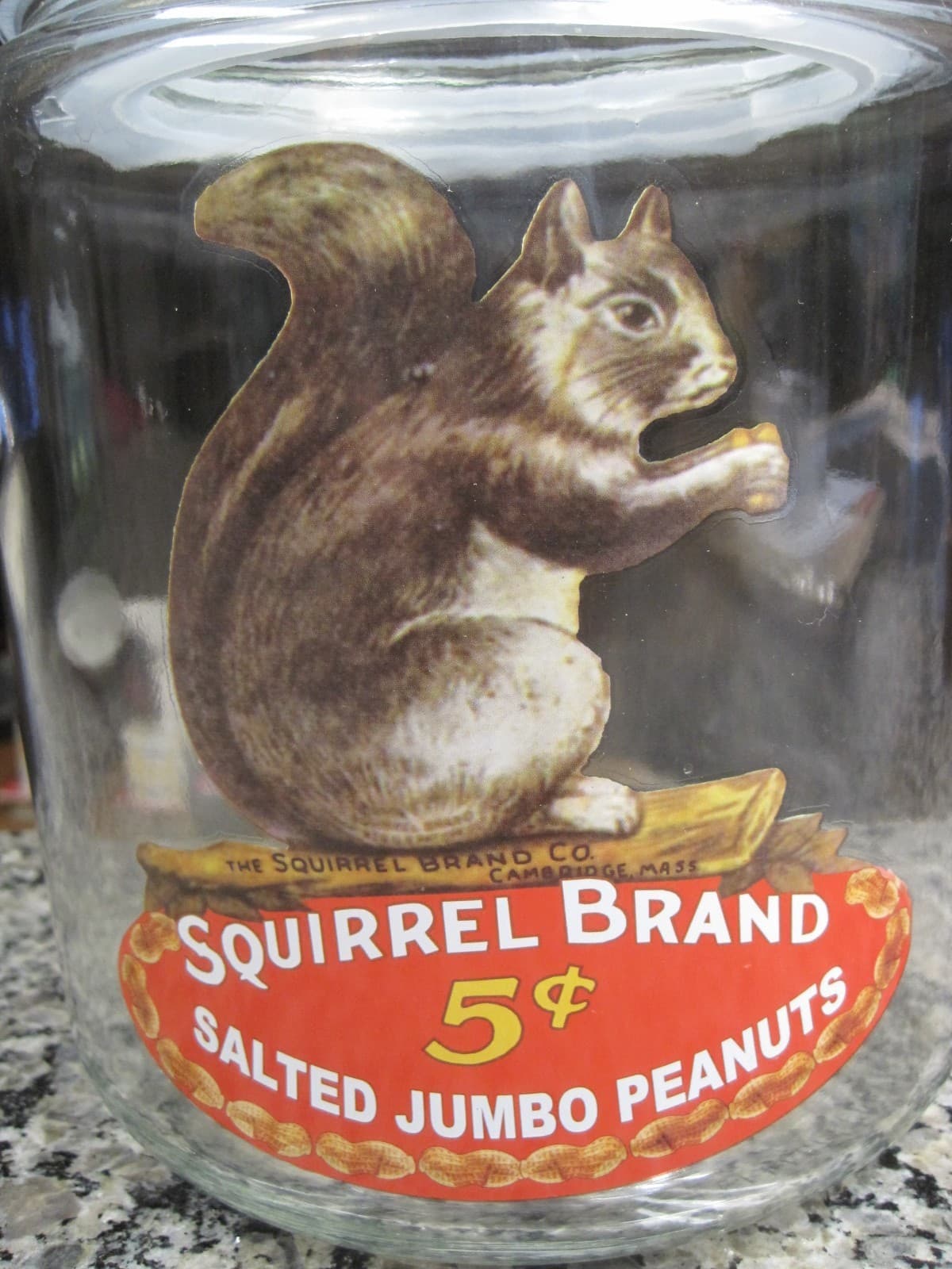 Squirrel Brand 5 Cent Salted Jumbo Peanuts Glass Advertising Counter Top Jar 6