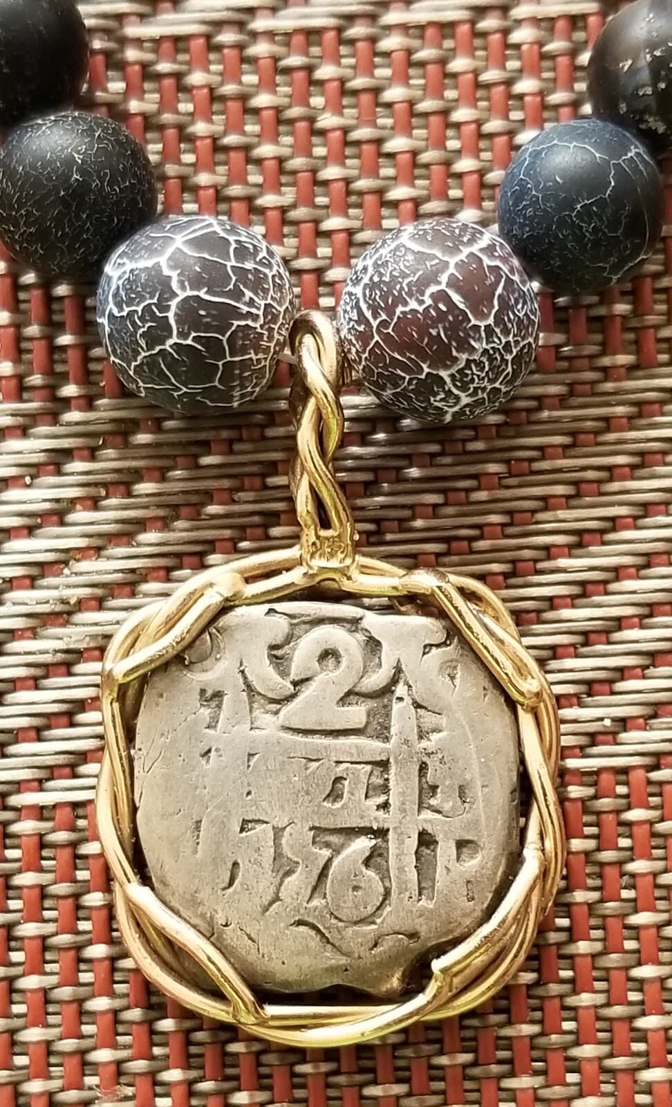 Spanish Colonial Pirate Shipwreck 2 Reales Silver Cob Coin 14K Pendant Necklace