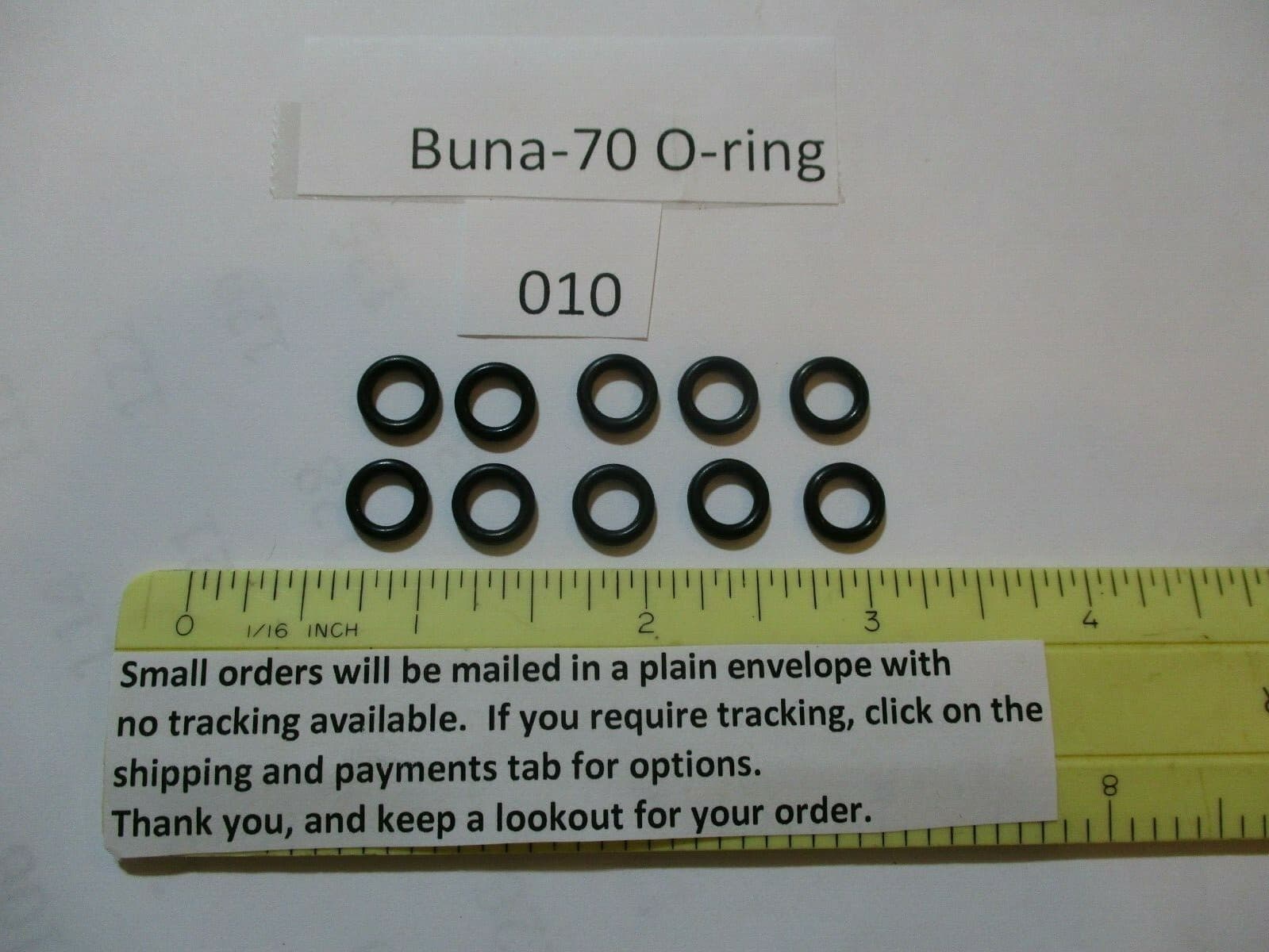 010 O-ring. 1/4" ID x 3/8" OD x 1/16" thick. Buna-70.   Quan 10. 3