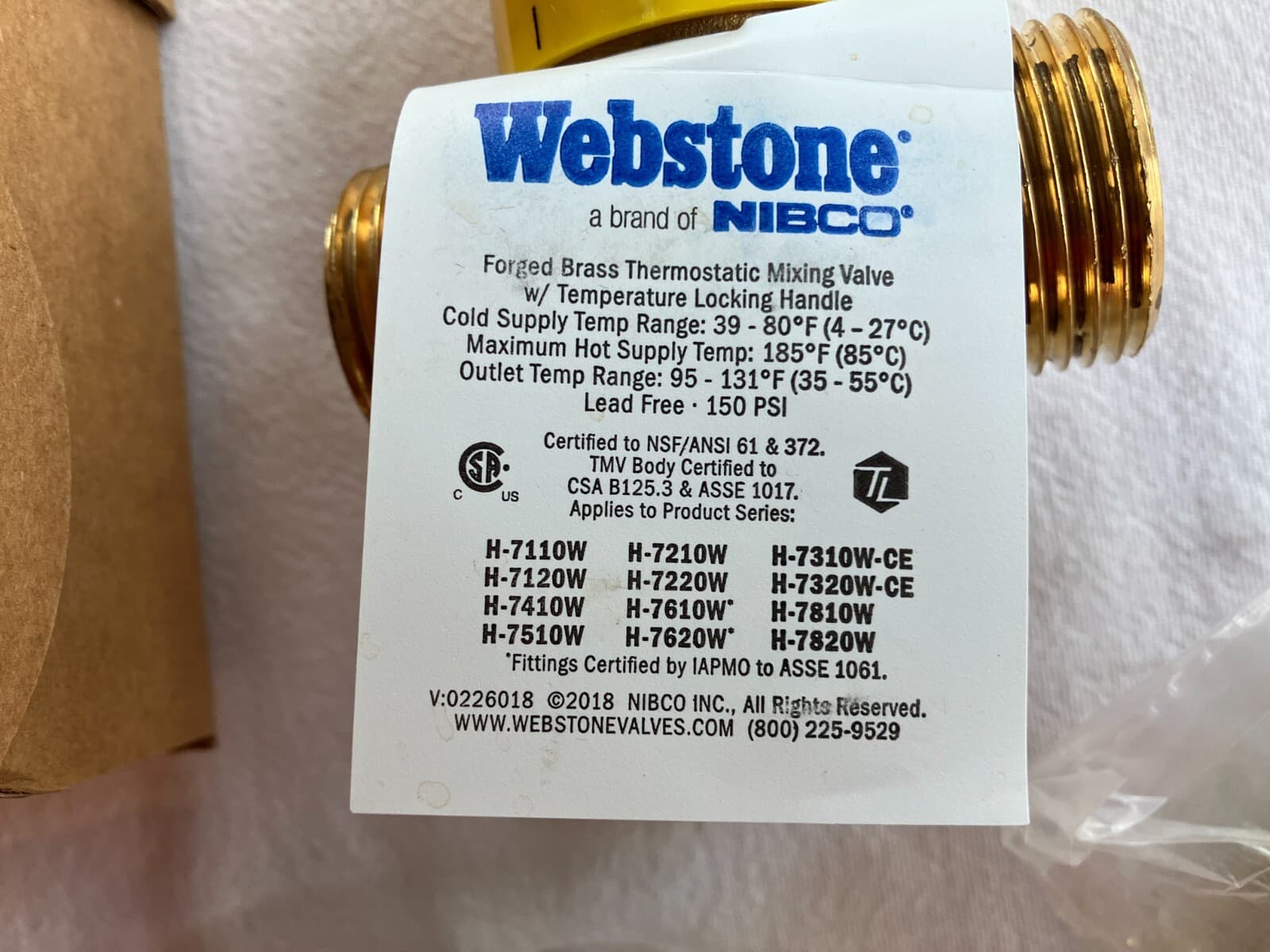 Webstone Nibco H-75103W 3/4” Forged Brass Thermostatic Mixing Valve 3