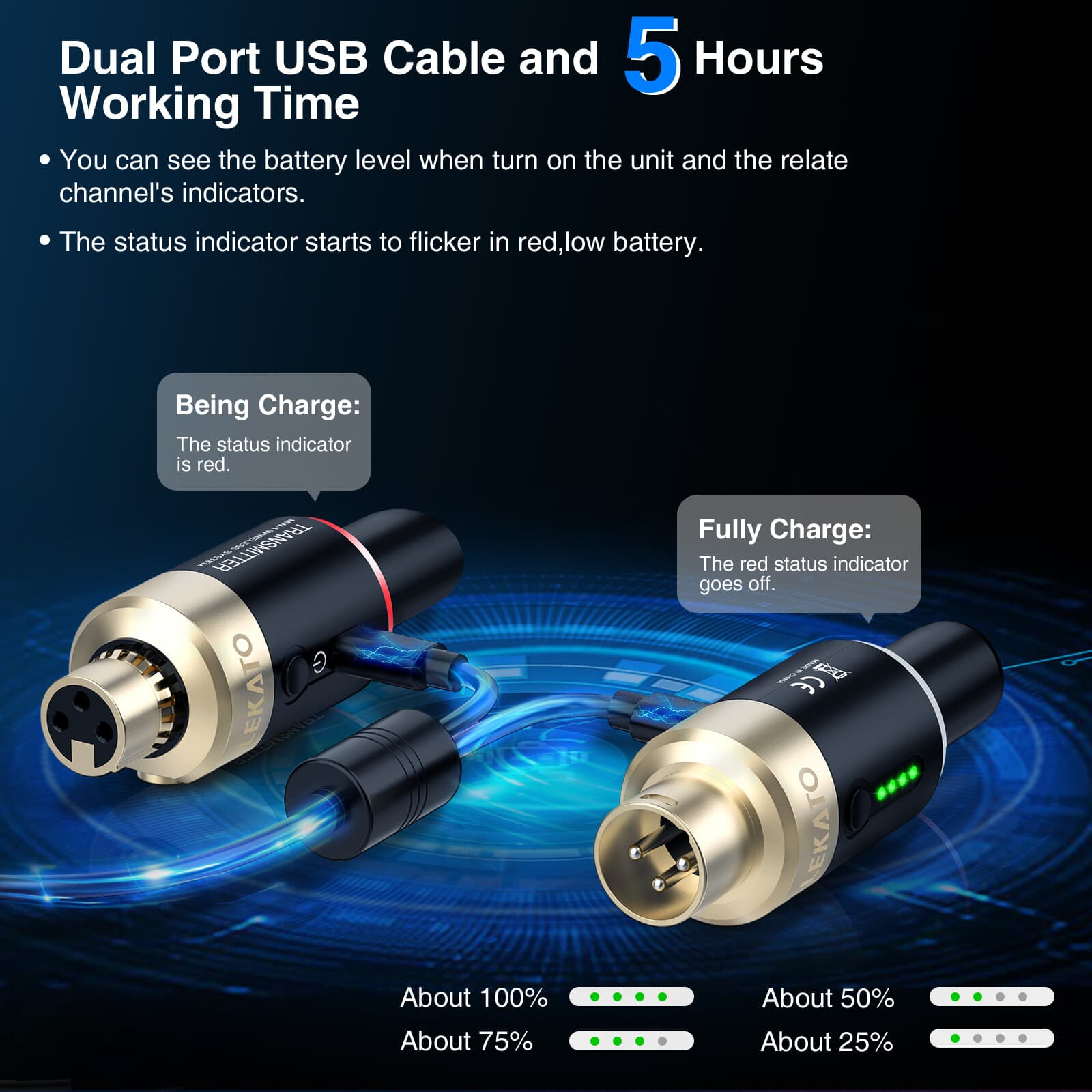 LEKATO 5.8G Wireless Microphone Transmitter Receiver System Plug On XLR 100ft 3