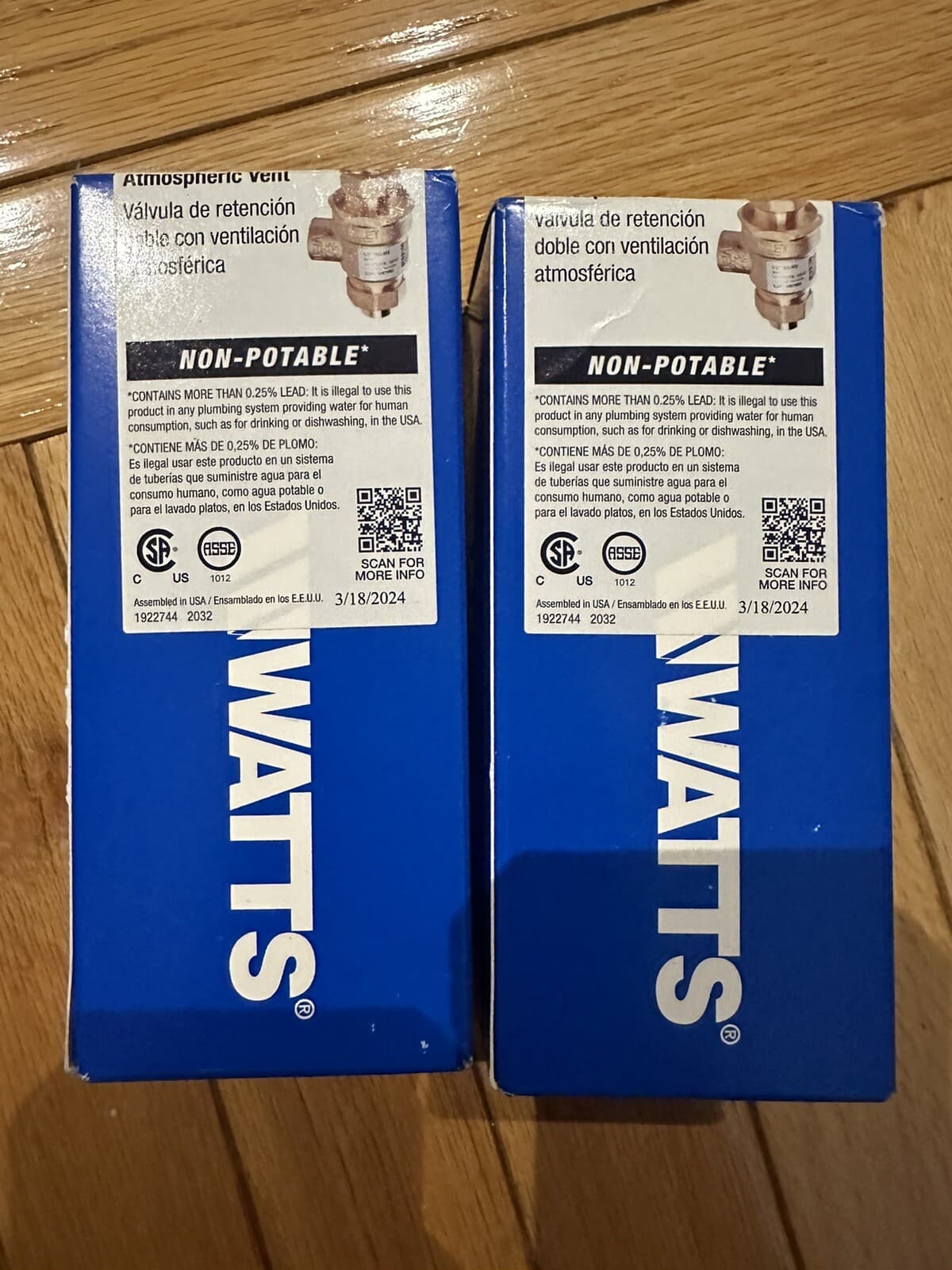 WATTS 1/2” DUAL CHECK VALVE WITH ATMOSPHERIC VENT 9DS-M3 6