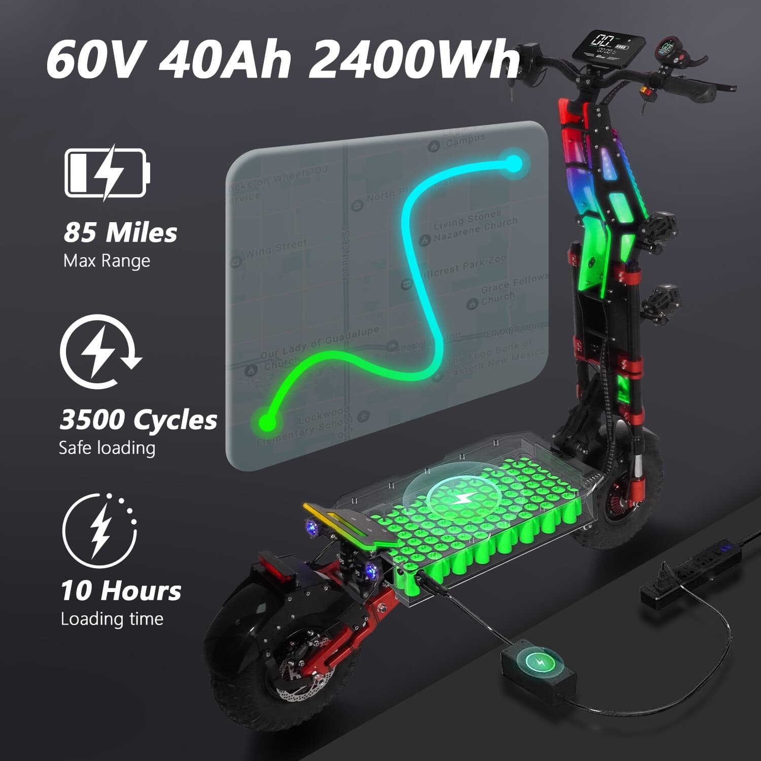 Adult Electric Scooter 55 Mph 14" Tires 90 Miles Range 8000W Motor 60V40AH Gift 6