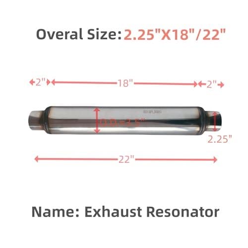 Exhaust Resonator Muffler, Straight Through Design, Low and Deep 2.25X18/22 5