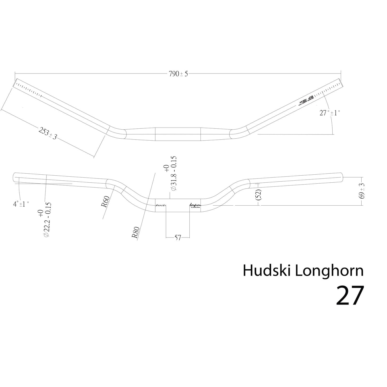 Hudski Longhorn Handlebar (31.8) 50mm/790mm, 27 Deg, Black 3