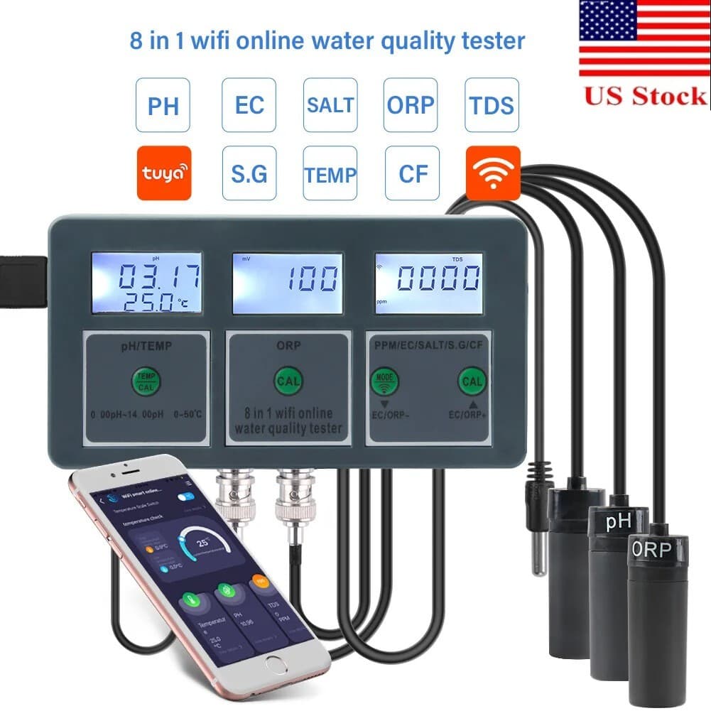 8 in1 WIFI Smart Monitor Fish Tank Pool Water Quality Meter PH ORP EC PPM Tester 2