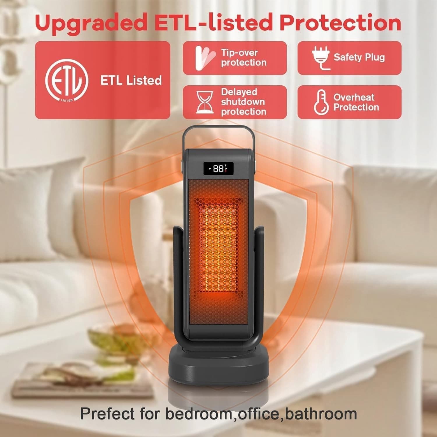 Portable 3D Oscillating Space Heater 4 Mode/ECO PTC Electric Heater Thermostat 3