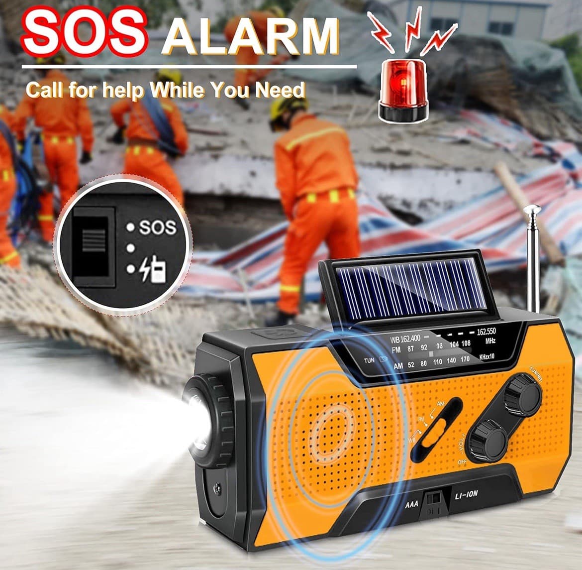 Emergency Crank Weather Radio, AM/FM/NOAA Hand Crank - Green 3