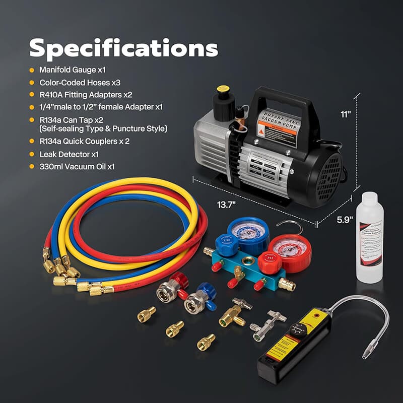 1/3 HP 4 CFM Vacuum Pump HVAC Refrigeration AC Manifold Gauge for R134a R12 R22 2