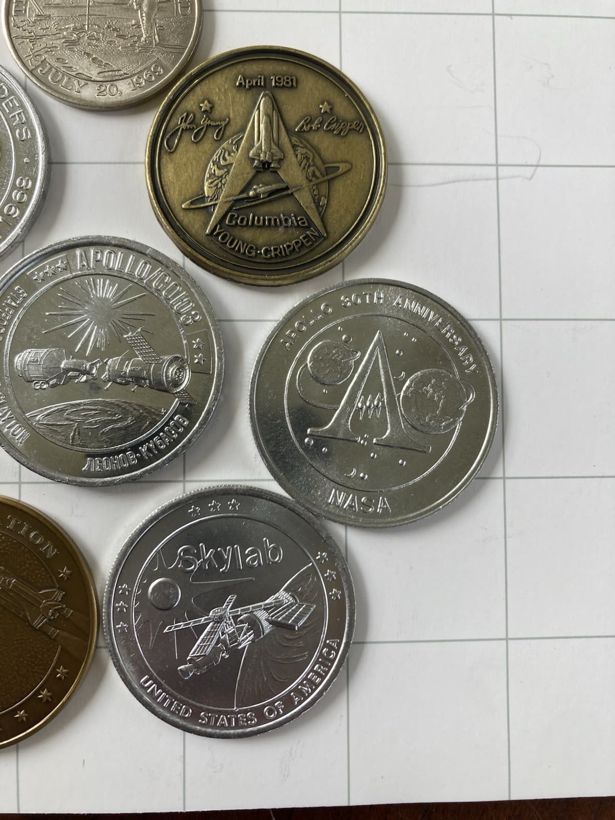 Vintage NASA Large Lot Of Medallions/Coins: Apollo, Columbia, Soyuz, Flown Metal 3